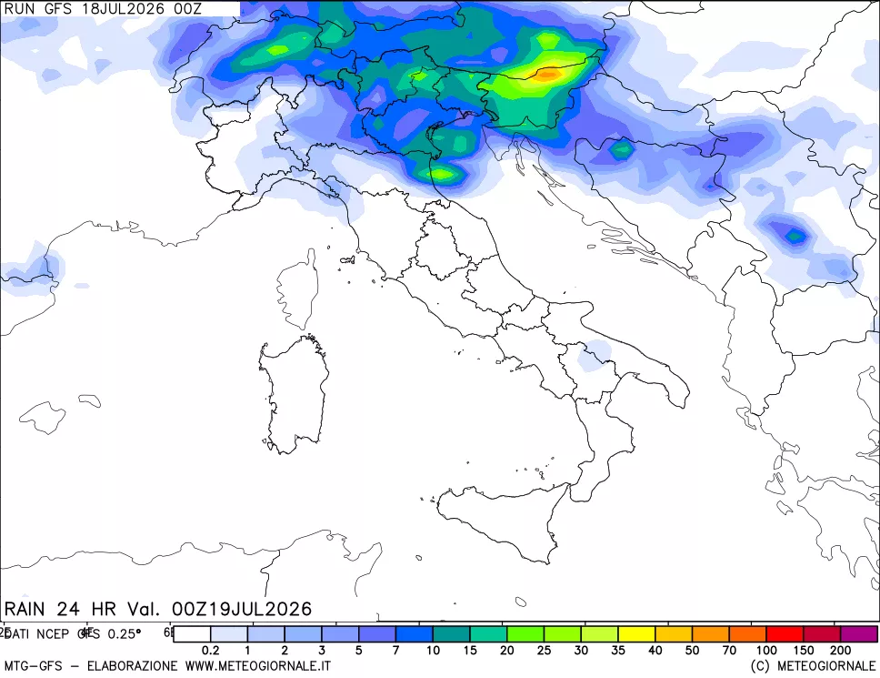 mappa Precipitazioni 24 ore precedenti