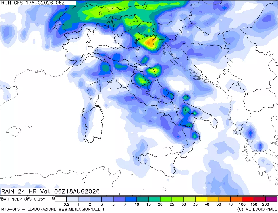 mappa Precipitazioni 24 ore precedenti