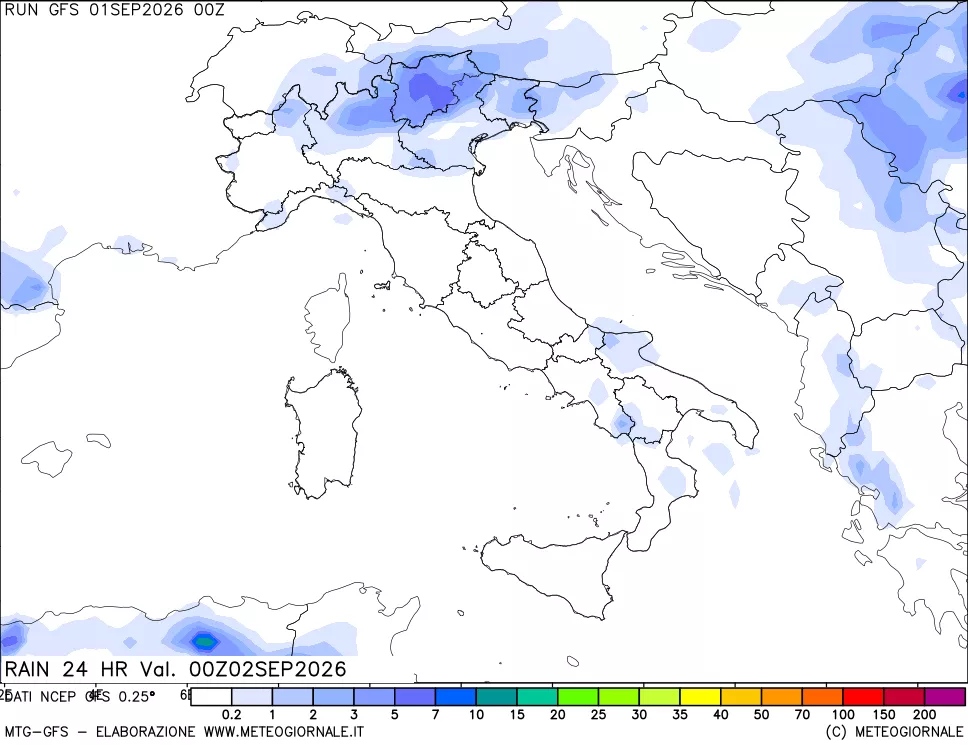 mappa Precipitazioni 24 ore precedenti