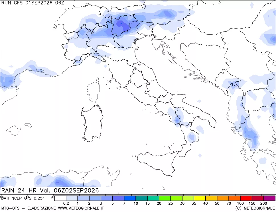 mappa Precipitazioni 24 ore precedenti