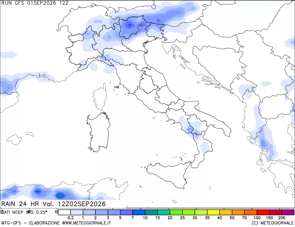 mappa Precipitazioni 24 ore precedenti