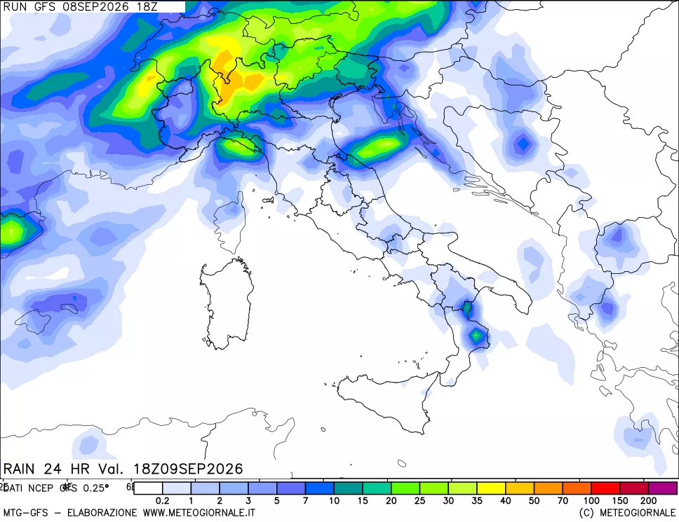 mappa Precipitazioni 24 ore precedenti