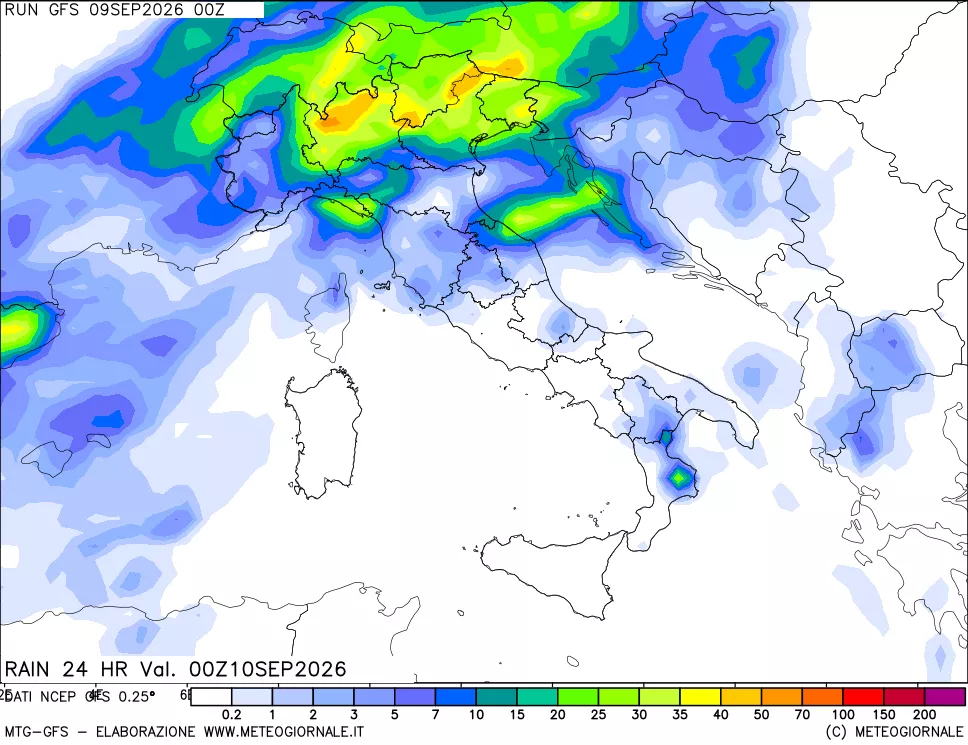 mappa Precipitazioni 24 ore precedenti