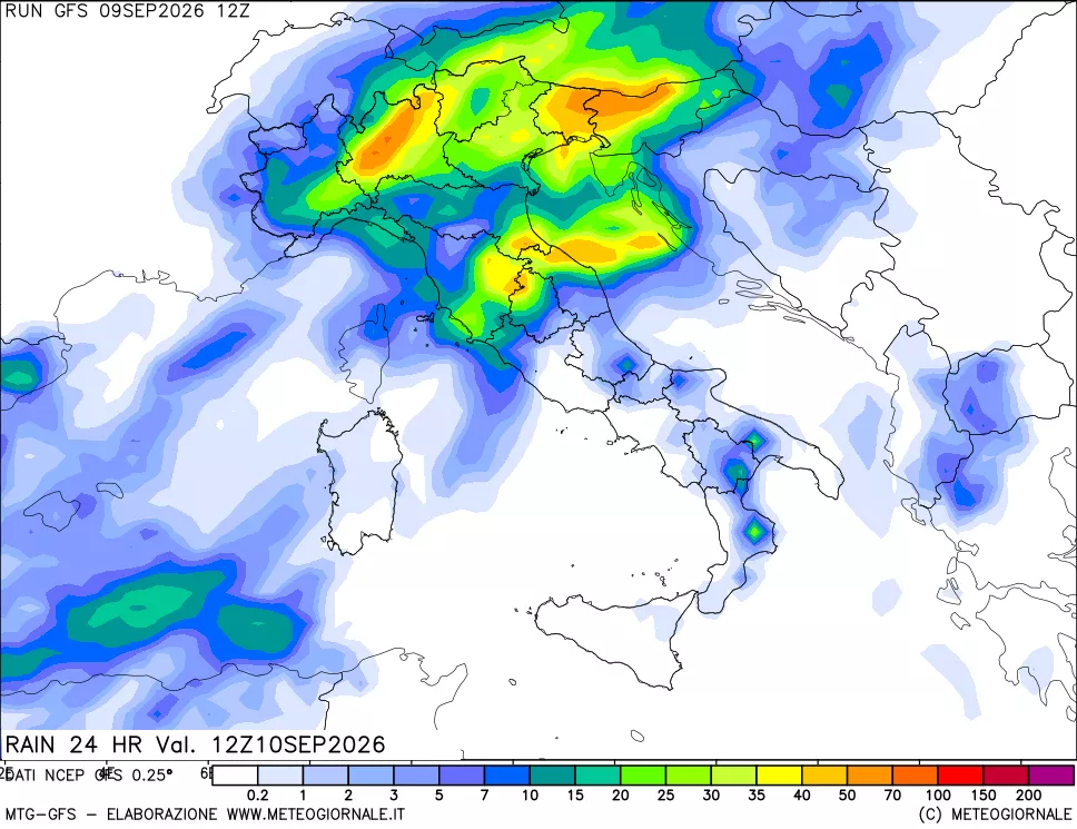 mappa Precipitazioni 24 ore precedenti