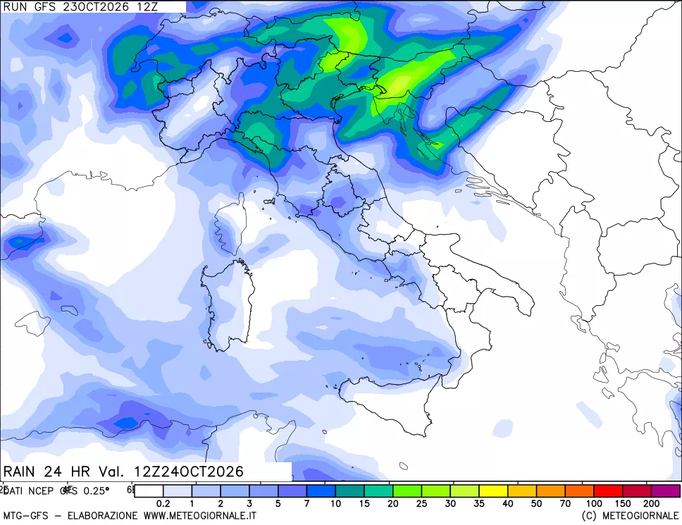 mappa Precipitazioni 24 ore precedenti