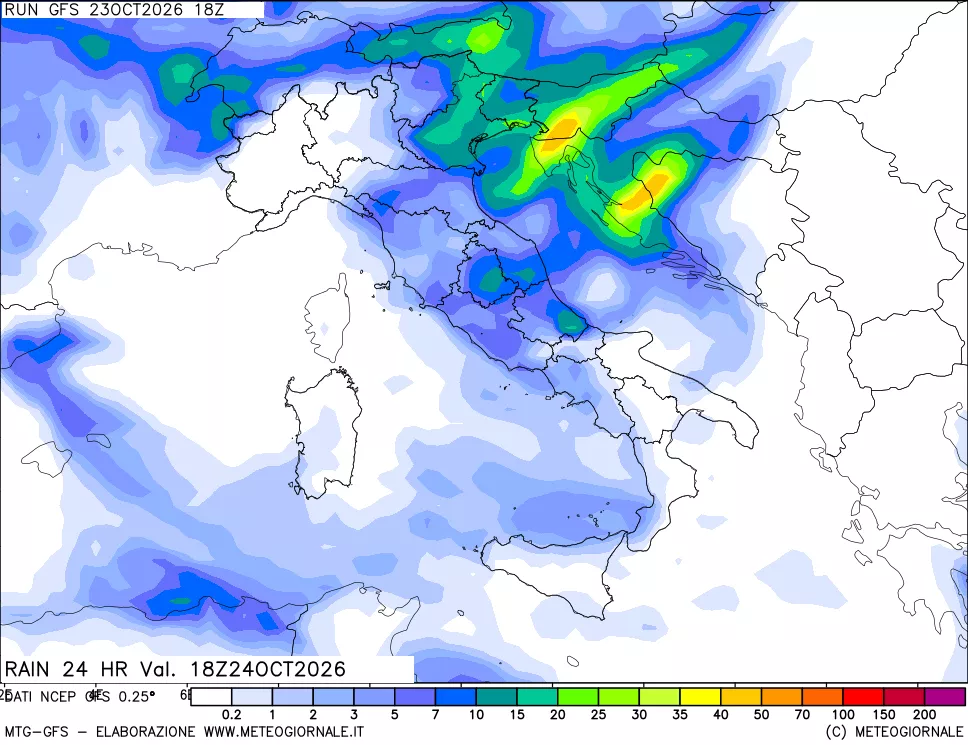 mappa Precipitazioni 24 ore precedenti