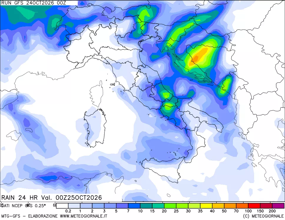 mappa Precipitazioni 24 ore precedenti