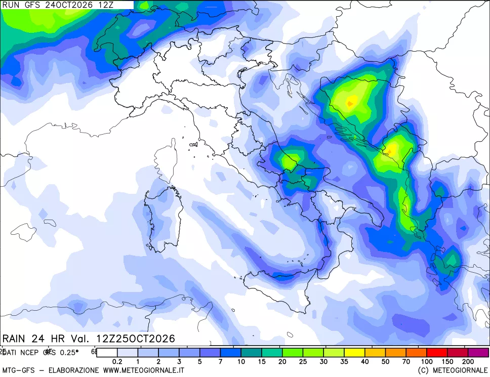 mappa Precipitazioni 24 ore precedenti