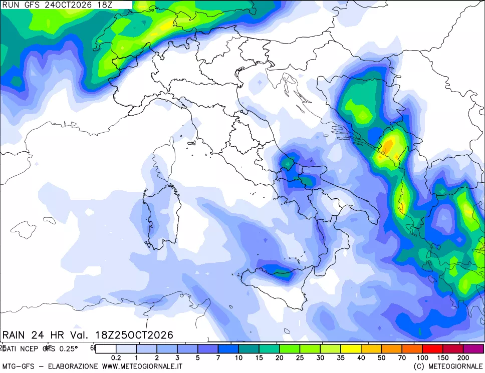mappa Precipitazioni 24 ore precedenti