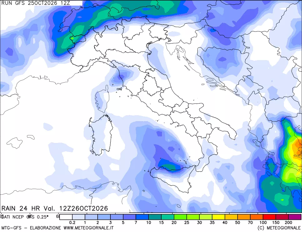 mappa Precipitazioni 24 ore precedenti