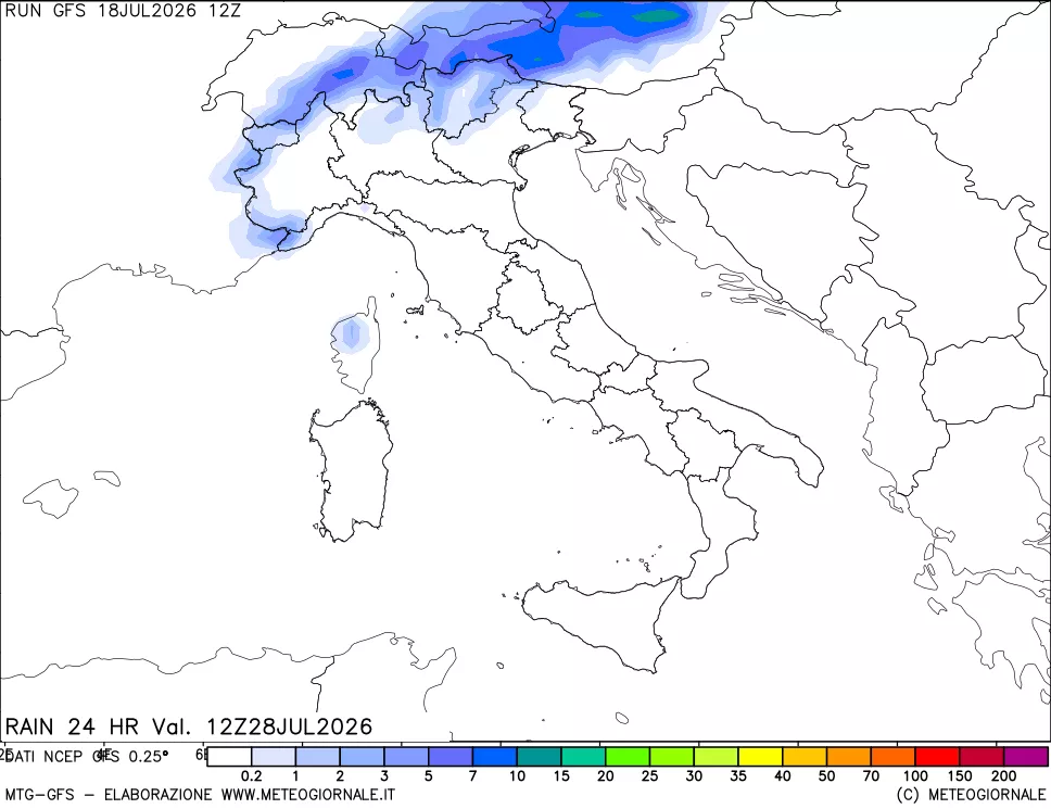 mappa Precipitazioni 24 ore precedenti
