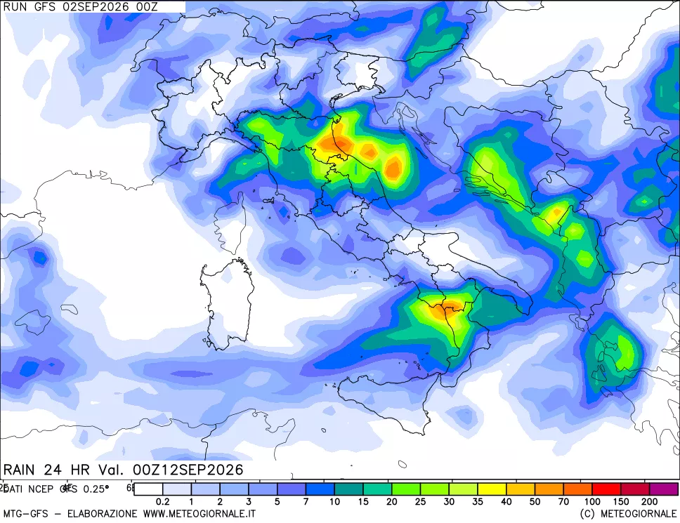 mappa Precipitazioni 24 ore precedenti