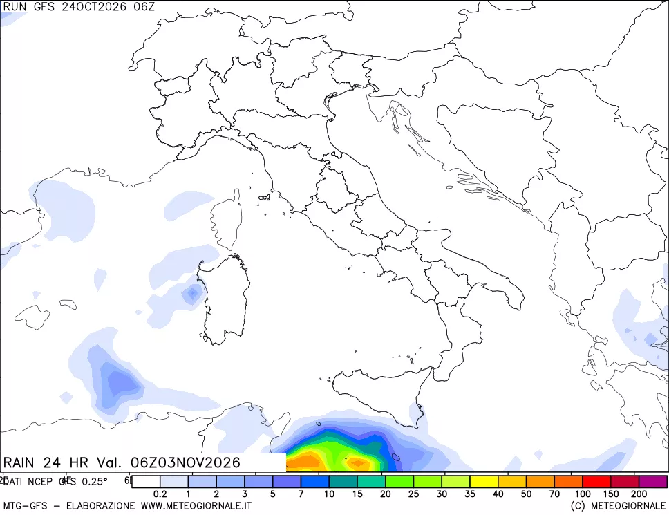 mappa Precipitazioni 24 ore precedenti