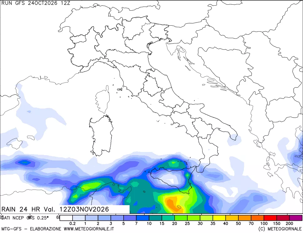 mappa Precipitazioni 24 ore precedenti