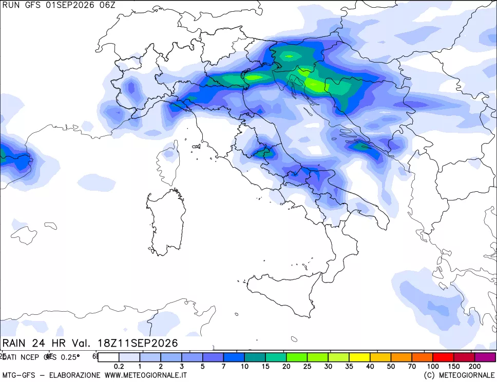 mappa Precipitazioni 24 ore precedenti