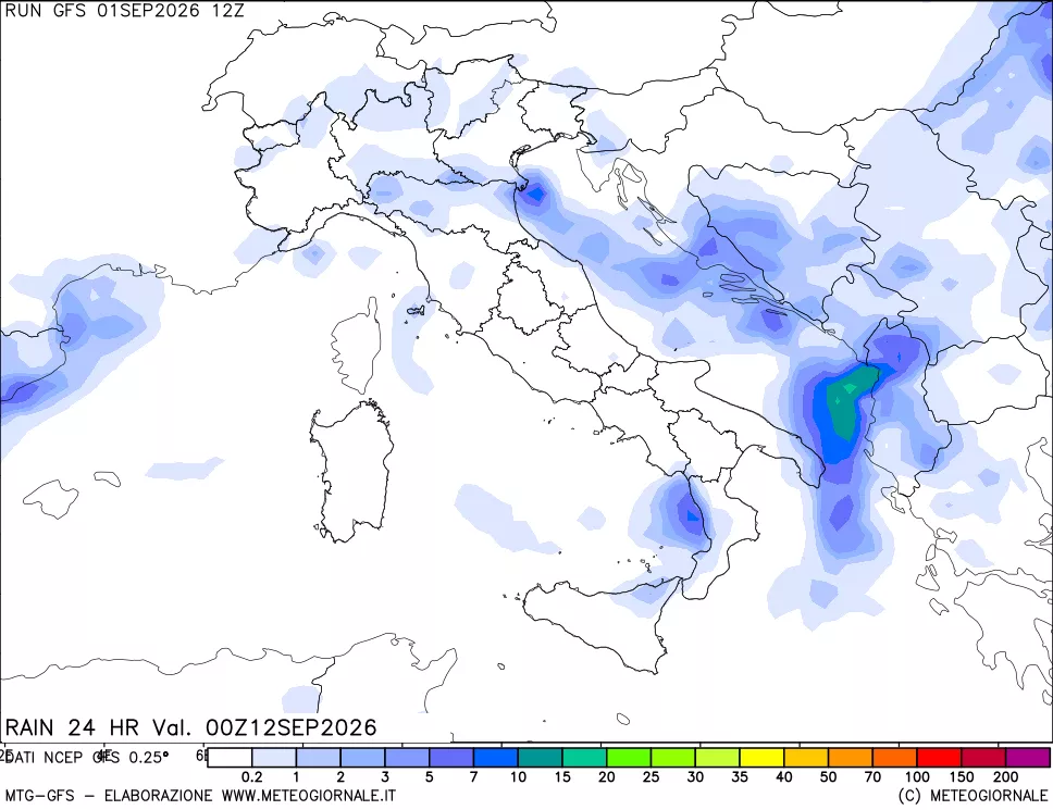 mappa Precipitazioni 24 ore precedenti