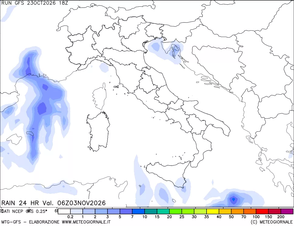 mappa Precipitazioni 24 ore precedenti