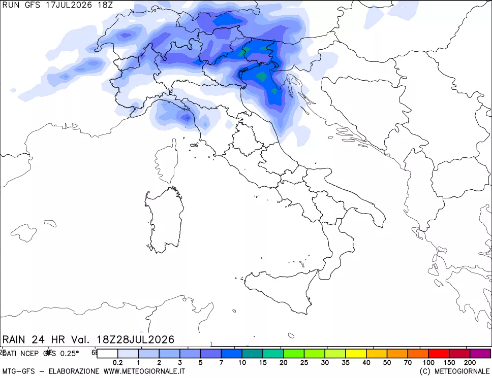 mappa Precipitazioni 24 ore precedenti