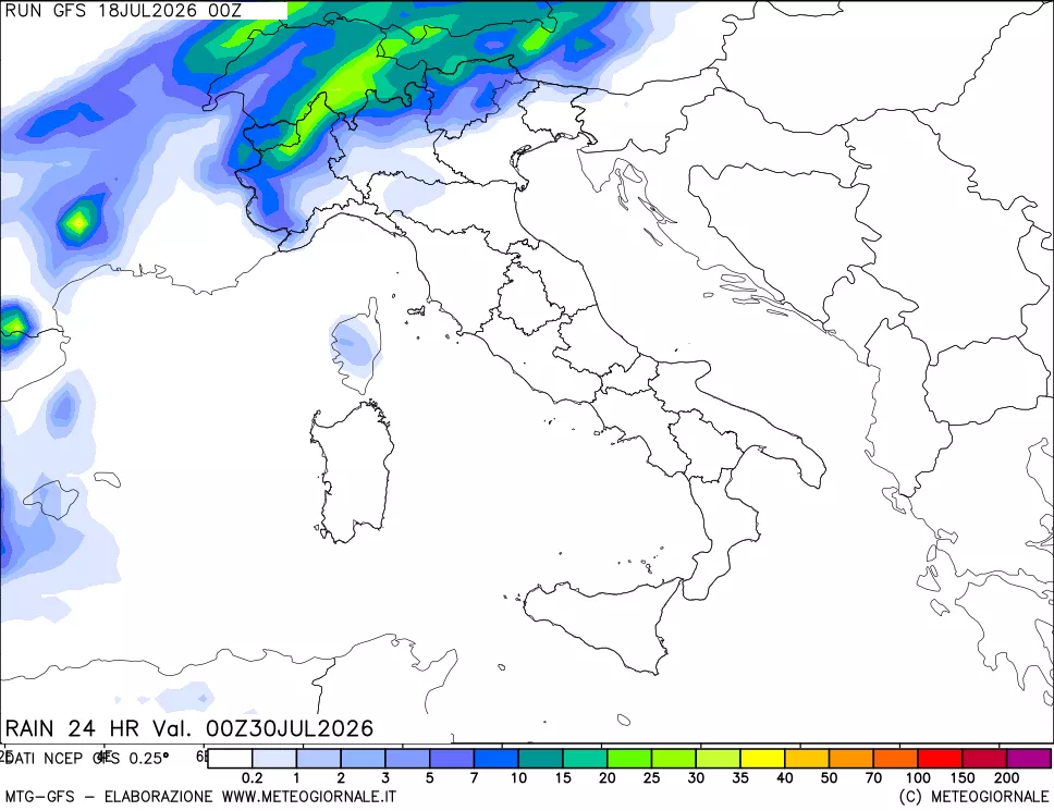 mappa Precipitazioni 24 ore precedenti