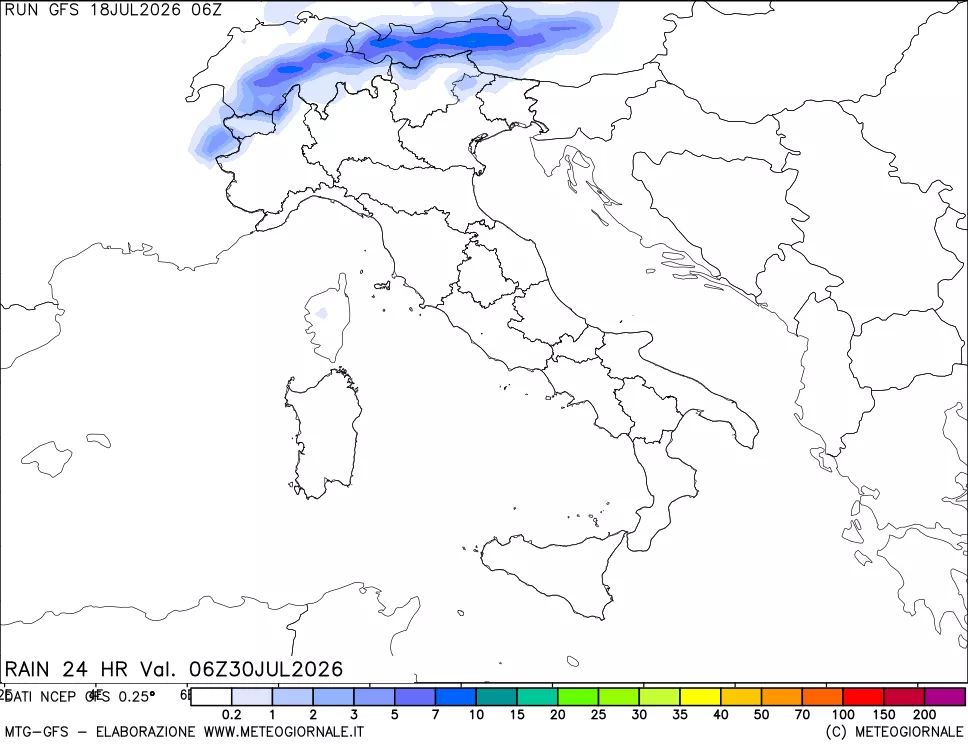 mappa Precipitazioni 24 ore precedenti