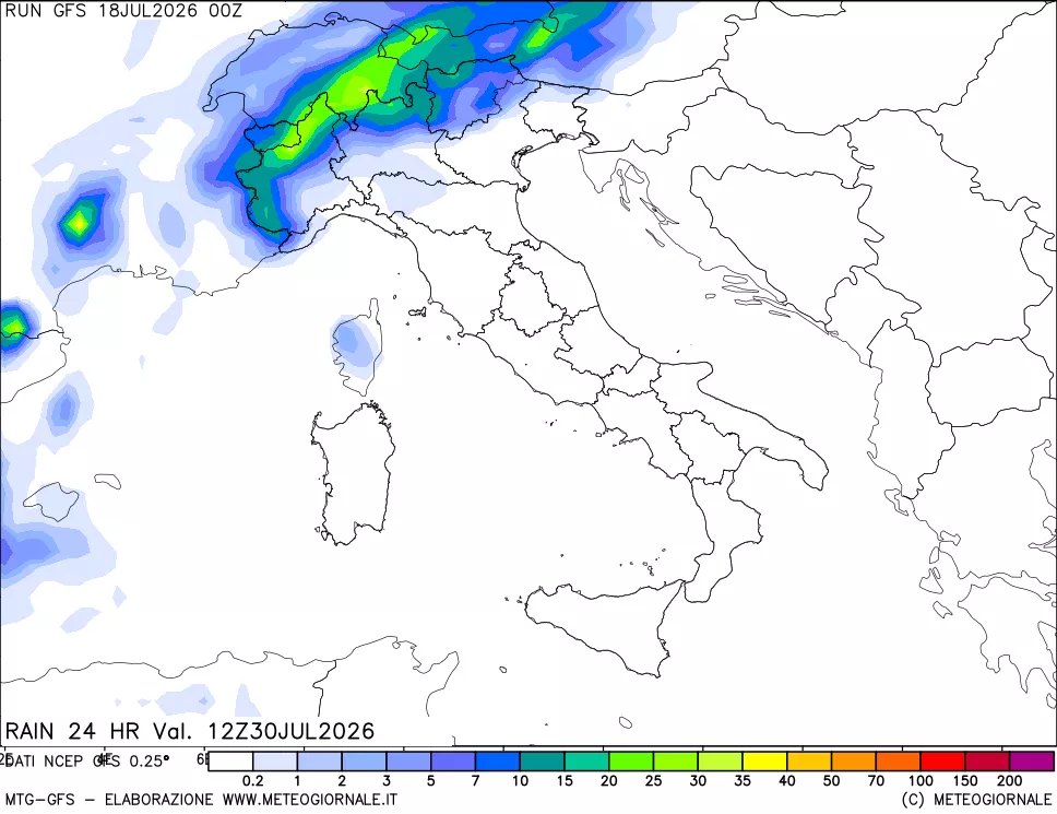 mappa Precipitazioni 24 ore precedenti