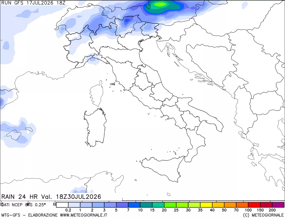 mappa Precipitazioni 24 ore precedenti