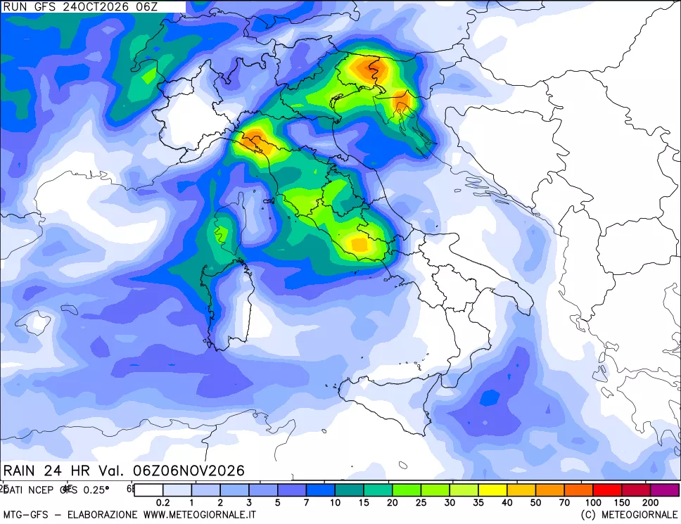 mappa Precipitazioni 24 ore precedenti