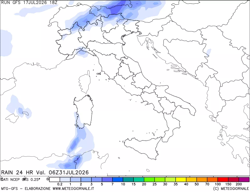 mappa Precipitazioni 24 ore precedenti