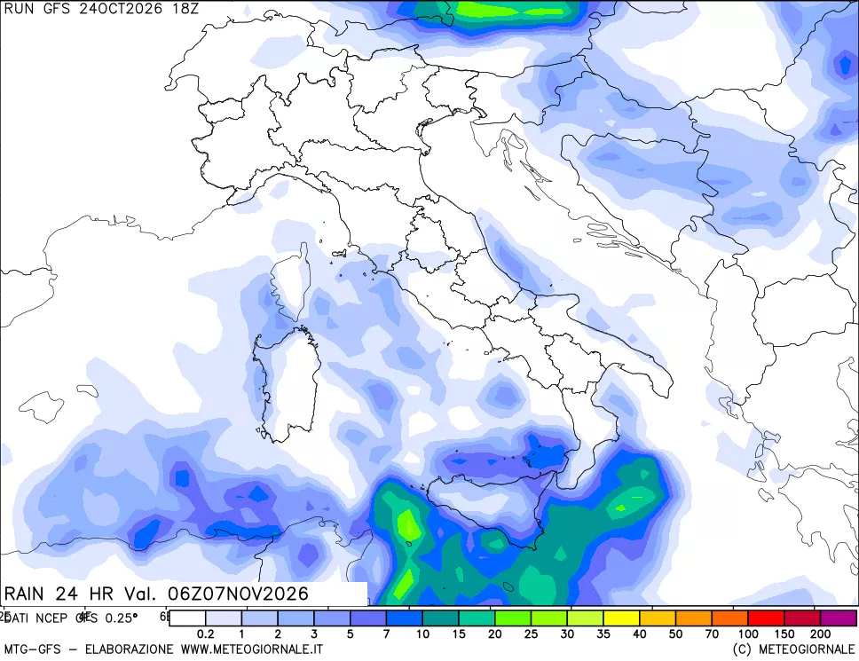mappa Precipitazioni 24 ore precedenti