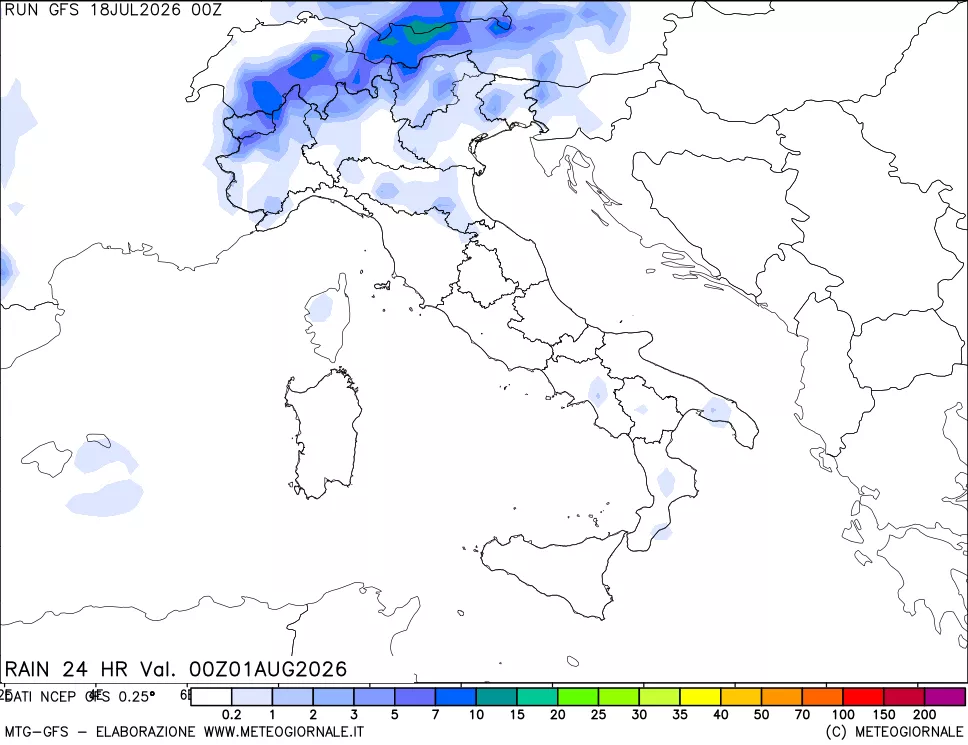 mappa Precipitazioni 24 ore precedenti