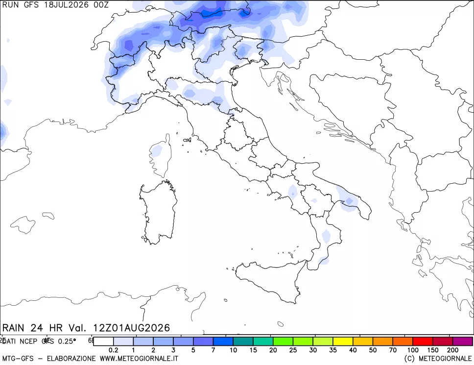 mappa Precipitazioni 24 ore precedenti