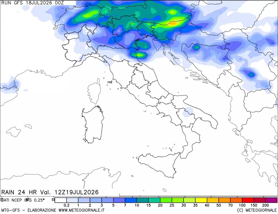 mappa Precipitazioni 24 ore precedenti