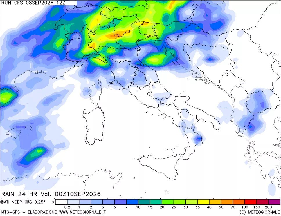 mappa Precipitazioni 24 ore precedenti