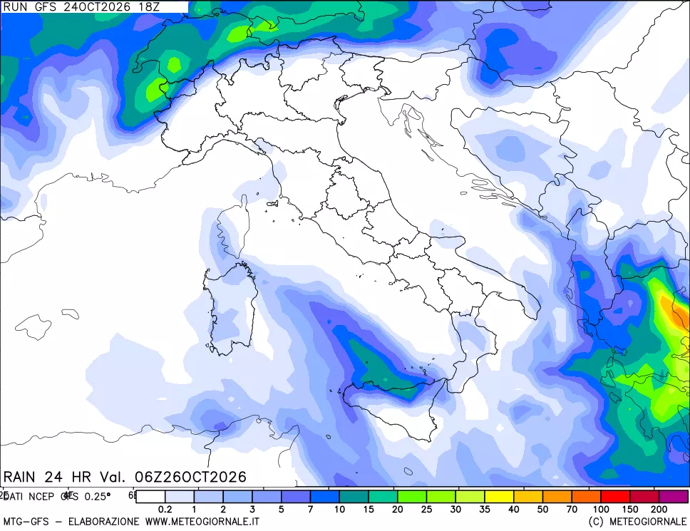 mappa Precipitazioni 24 ore precedenti