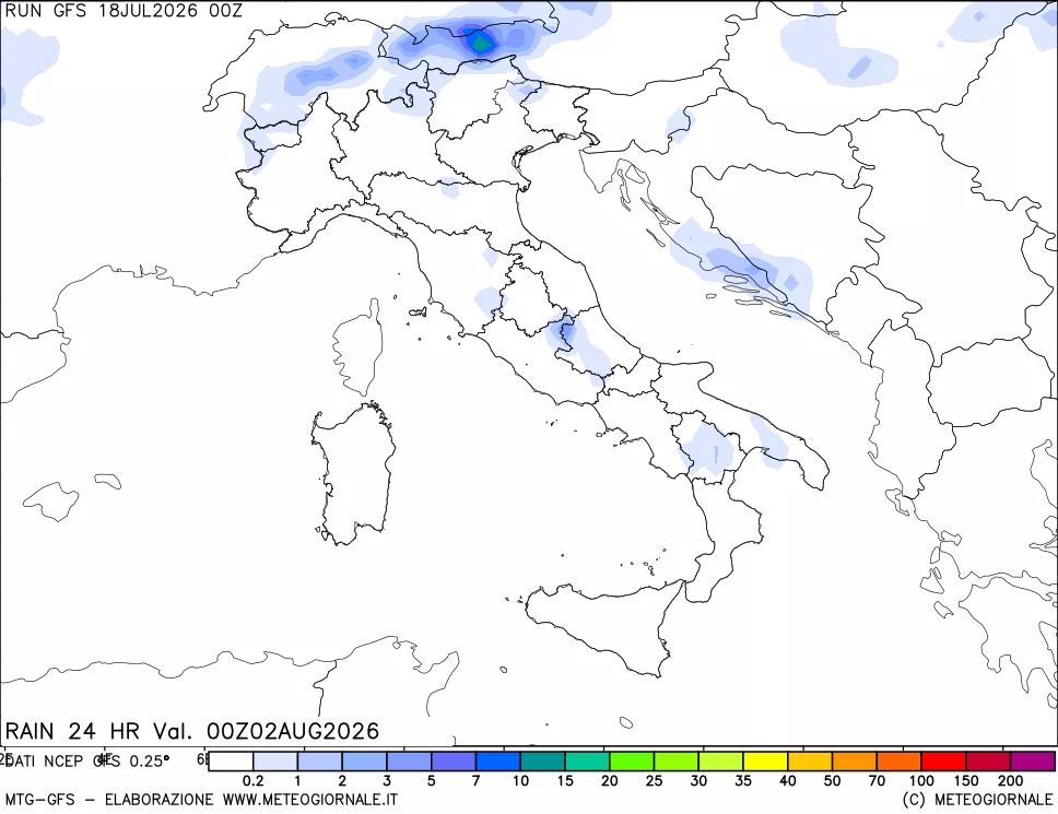 mappa Precipitazioni 24 ore precedenti