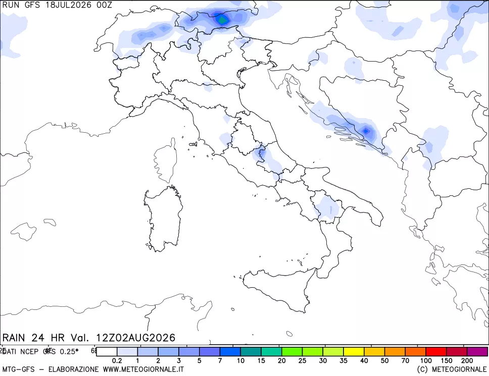 mappa Precipitazioni 24 ore precedenti