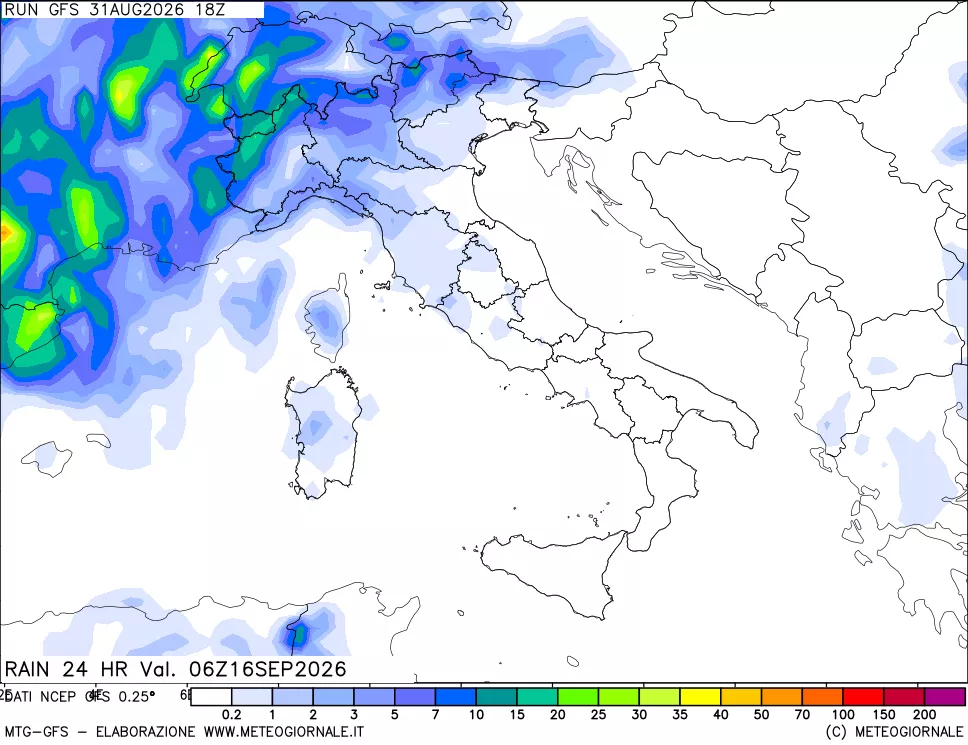 mappa Precipitazioni 24 ore precedenti