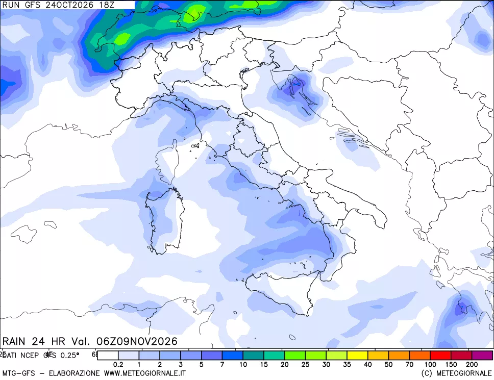 mappa Precipitazioni 24 ore precedenti