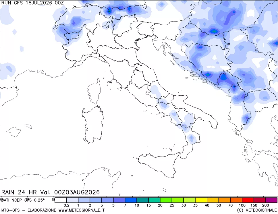 mappa Precipitazioni 24 ore precedenti