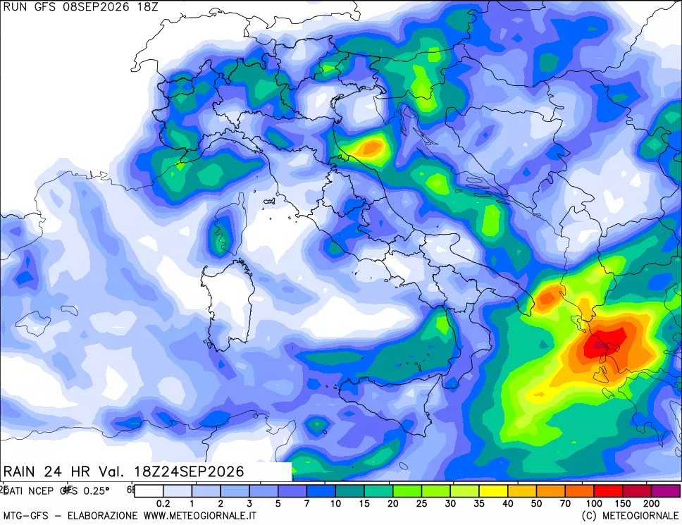 mappa Precipitazioni 24 ore precedenti