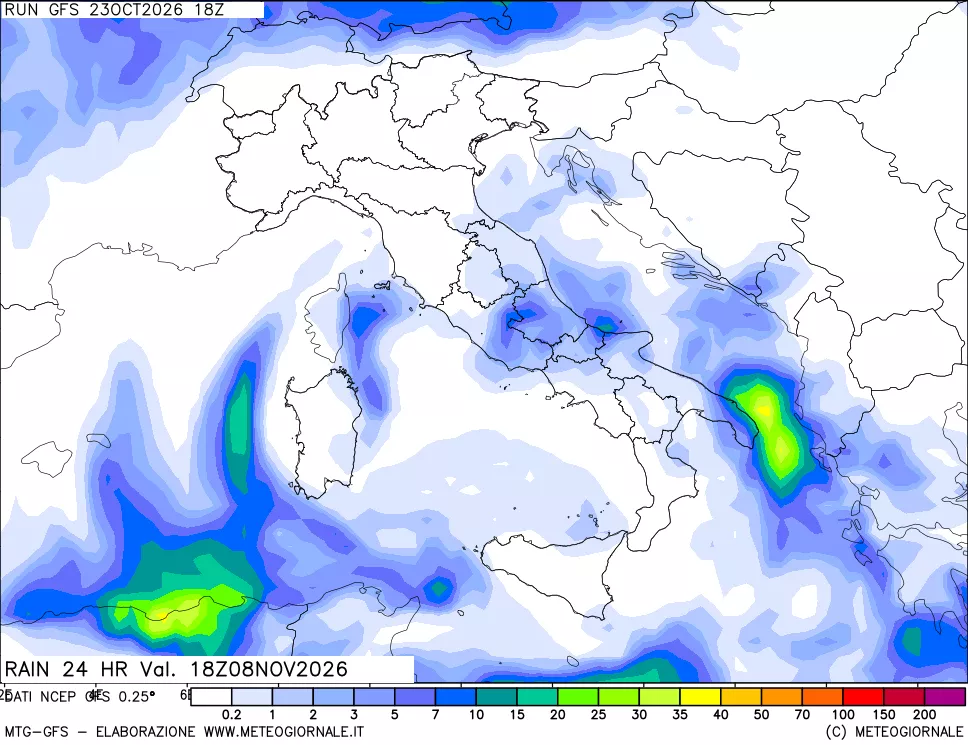 mappa Precipitazioni 24 ore precedenti