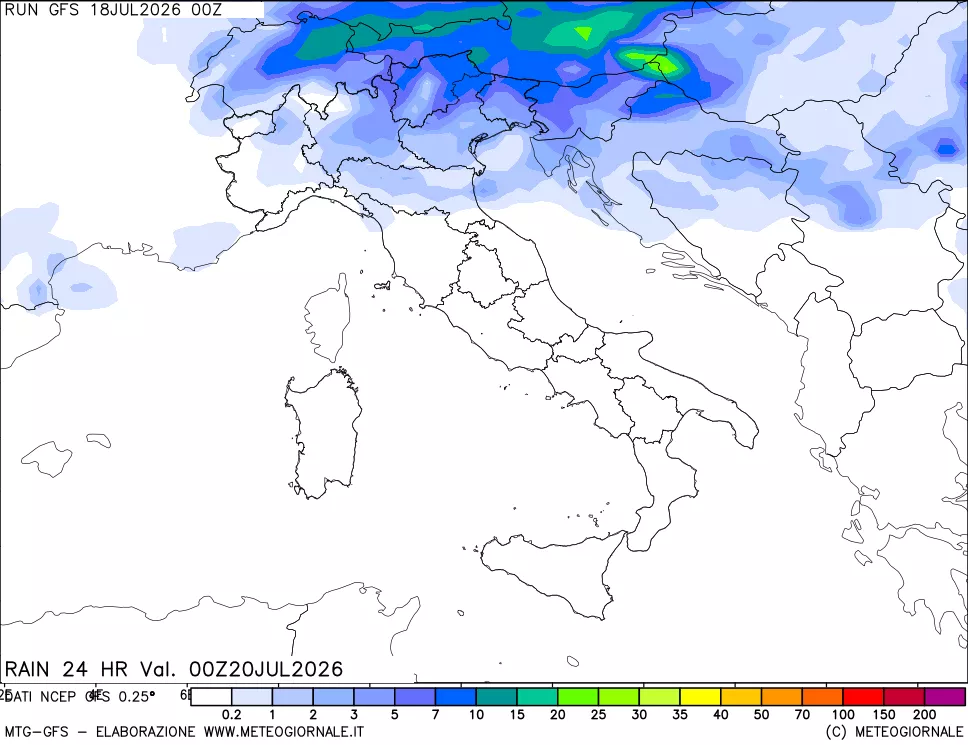 mappa Precipitazioni 24 ore precedenti