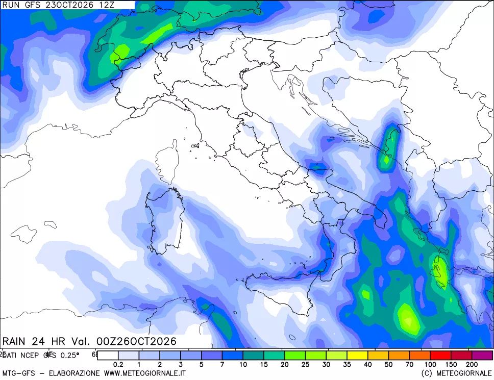 mappa Precipitazioni 24 ore precedenti