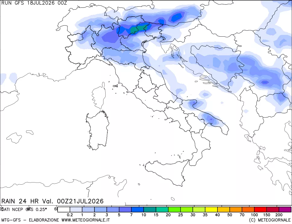 mappa Precipitazioni 24 ore precedenti