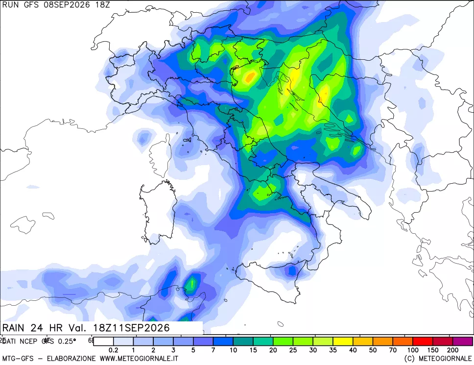mappa Precipitazioni 24 ore precedenti