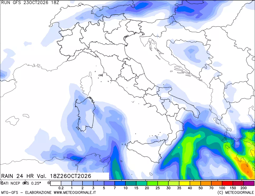 mappa Precipitazioni 24 ore precedenti