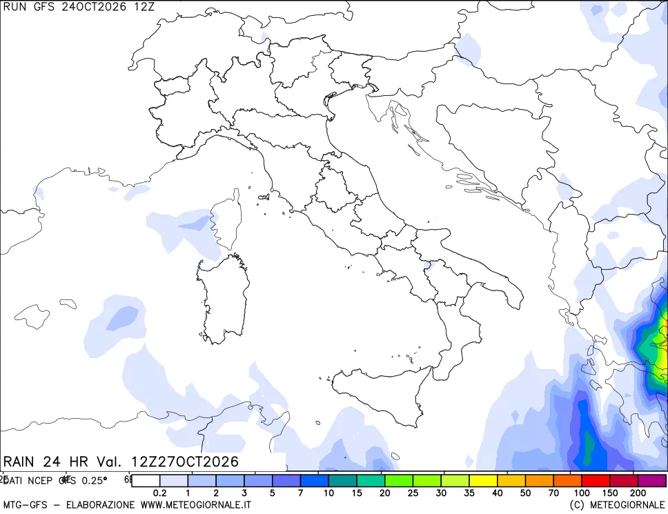 mappa Precipitazioni 24 ore precedenti