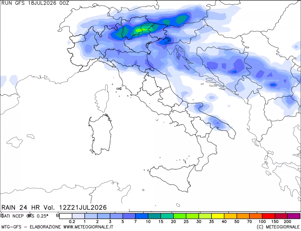 mappa Precipitazioni 24 ore precedenti