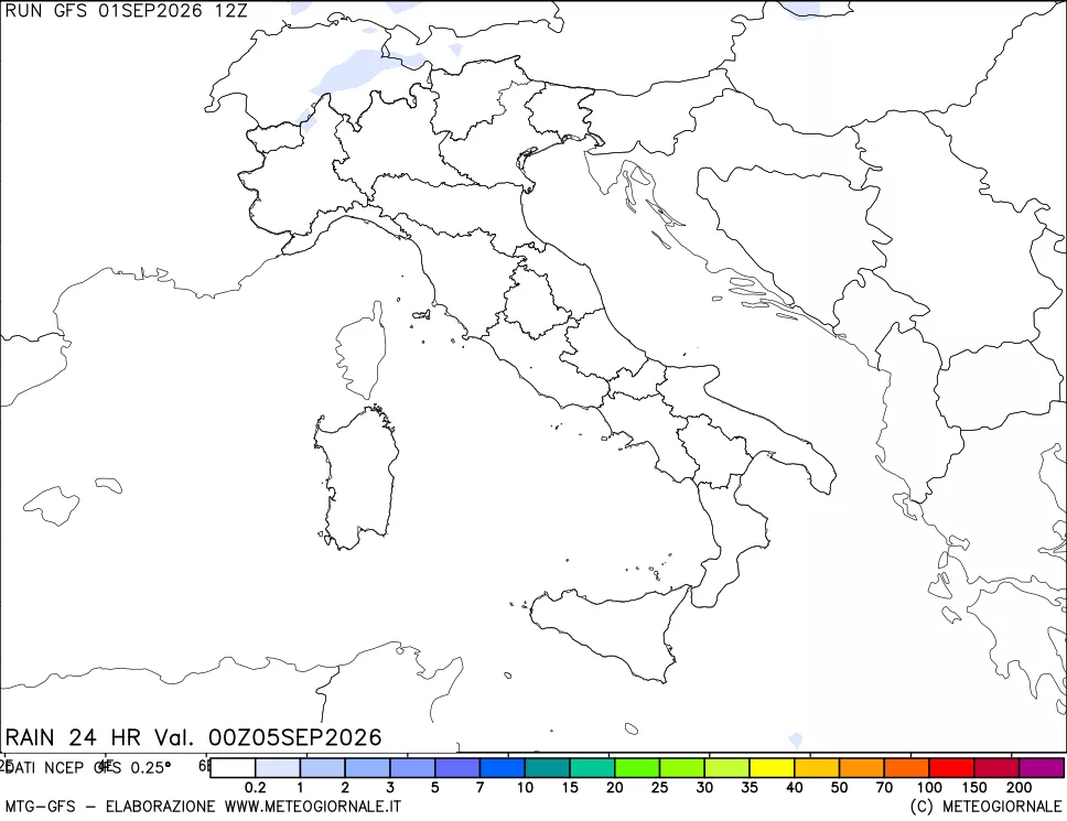 mappa Precipitazioni 24 ore precedenti
