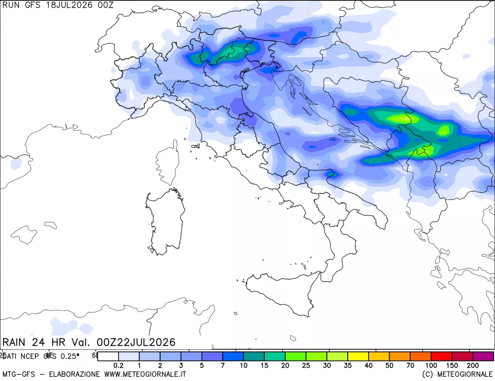mappa Precipitazioni 24 ore precedenti